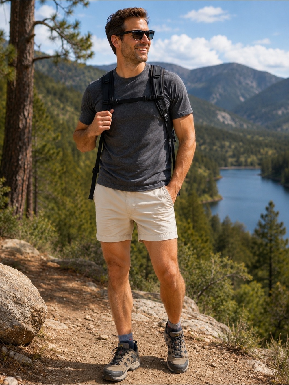 Columbia Men’s Beige Cotton Flat Front Shorts Size 34 6” Inseam Outdoor Hiking
